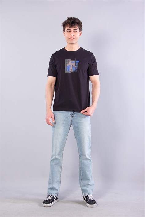 7401 Süprem Şekil Baskılı Bisiklet Yaka T-shirt