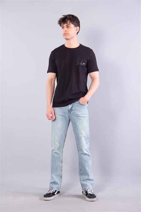 7410 Süprem Sol Göğsü Enjeksiyon Çizgi Baskılı Bisiklet Yaka T-shirt
