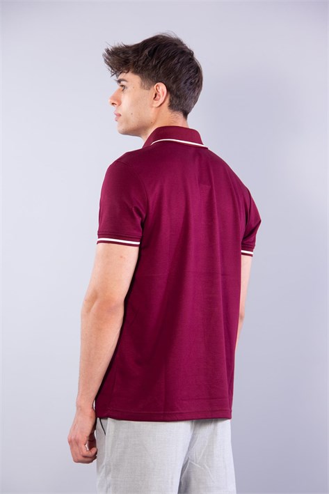 8261 Ayaklı Yaka Kol Ucu Çizgili Kısa Kol T-shirt