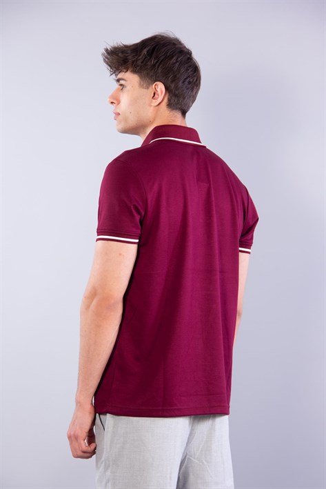 8261 Ayaklı Yaka Kol Ucu Çizgili Kısa Kol T-shirt