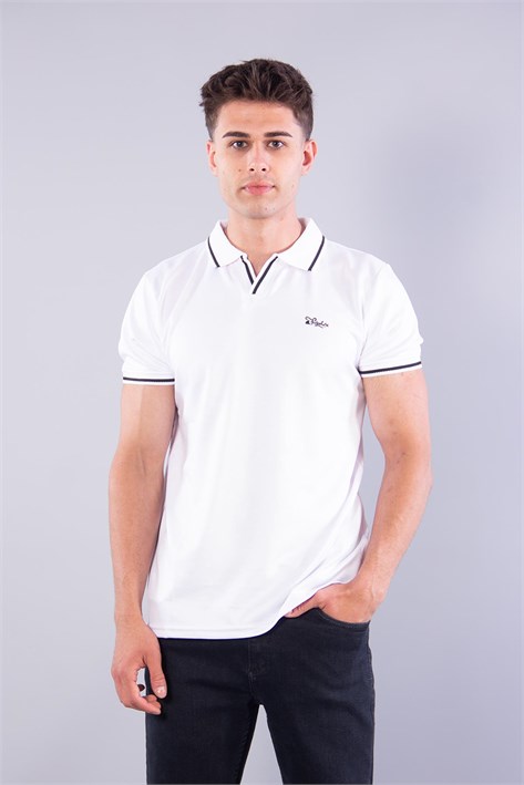 8381 V Pat Yakalı Modal Kumaş Yaka Kol Çizgili T-shirt