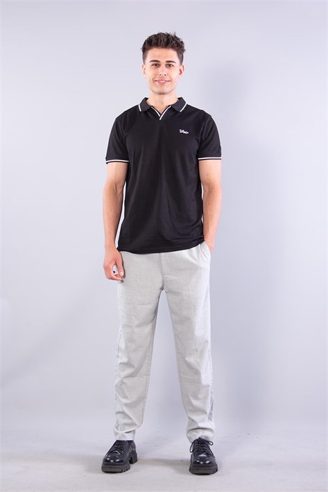 8381 V Pat Yakalı Modal Kumaş Yaka Kol Çizgili T-shirt