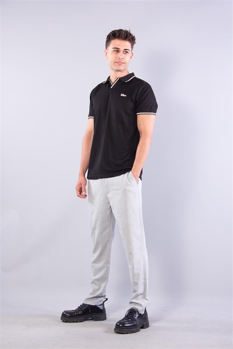 8381 V Pat Yakalı Modal Kumaş Yaka Kol Çizgili T-shirt