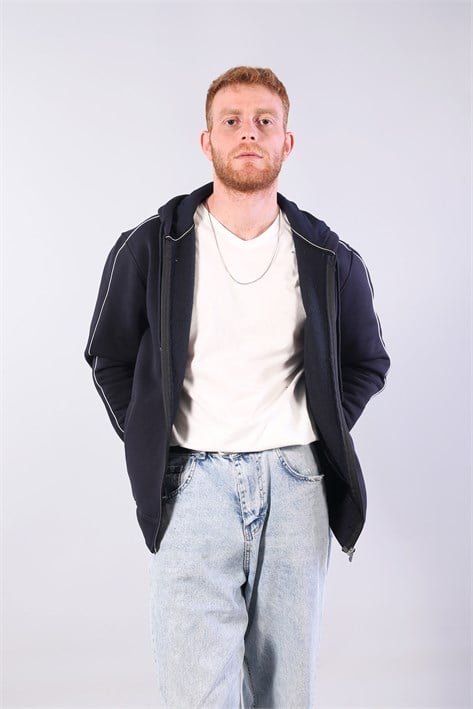 8625 Overdose Nakışlı Fermuarlı Kapşonlu Sweat