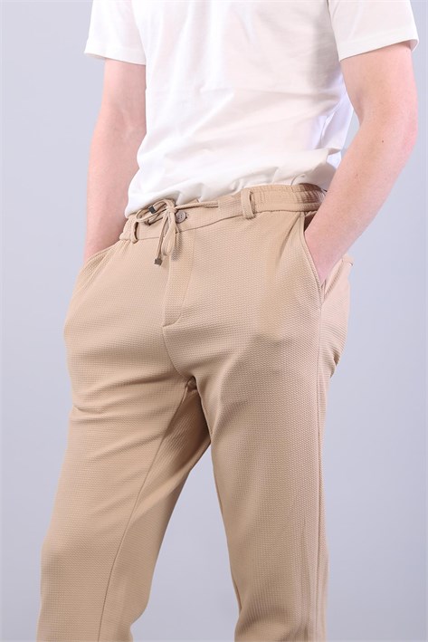 939 Tırtıklı Kumaş Beli Lastikli Pantolon