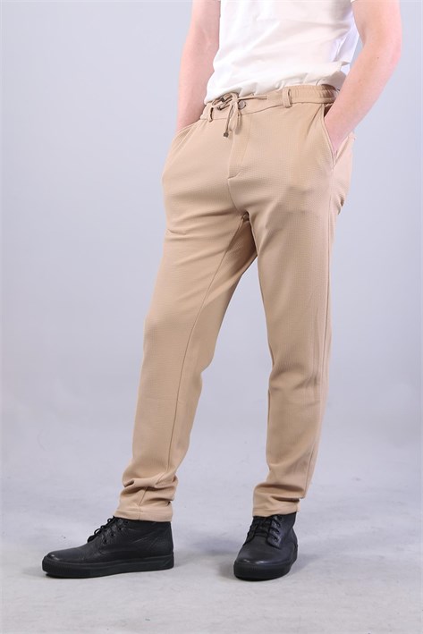 939 Tırtıklı Kumaş Beli Lastikli Pantolon