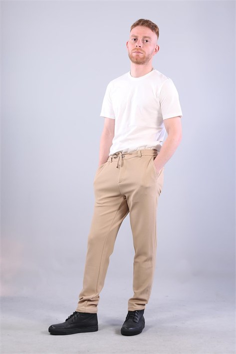 939 Tırtıklı Kumaş Beli Lastikli Pantolon