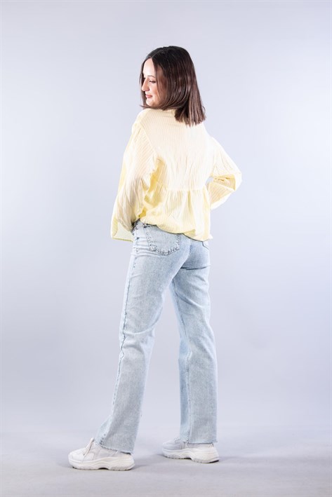 946 Bağlamalı V Yakasız Kendinden Şeritli Bluz