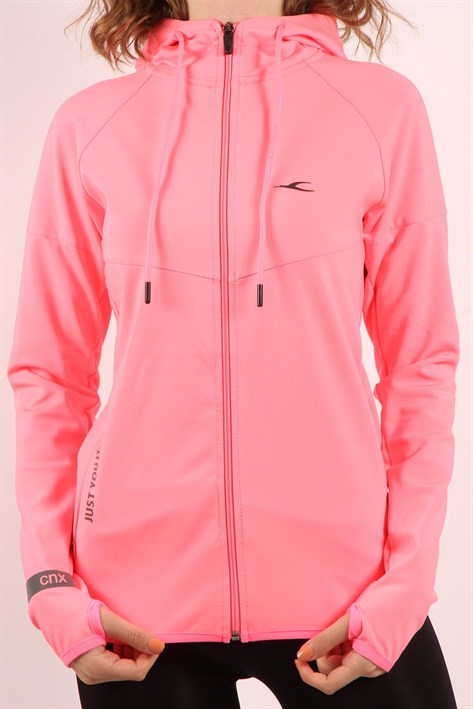 Dalgıç Kumaşlı ve Fermuarlı Pembe Renk Kadın Eşofman Üstü