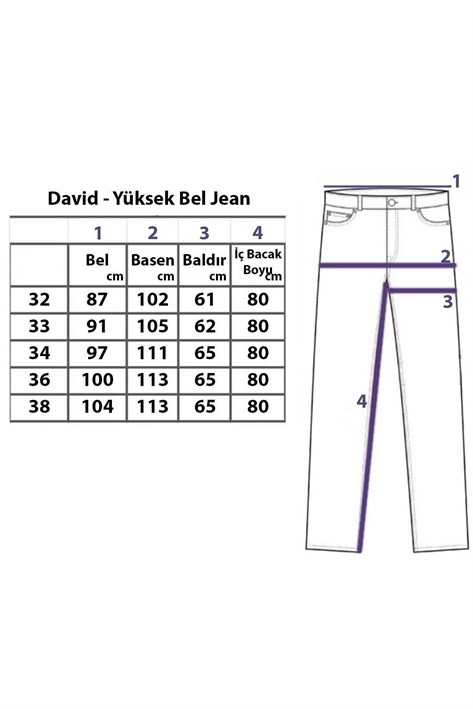 David Yüksek Bel Rahat Kalıp Jean 2000