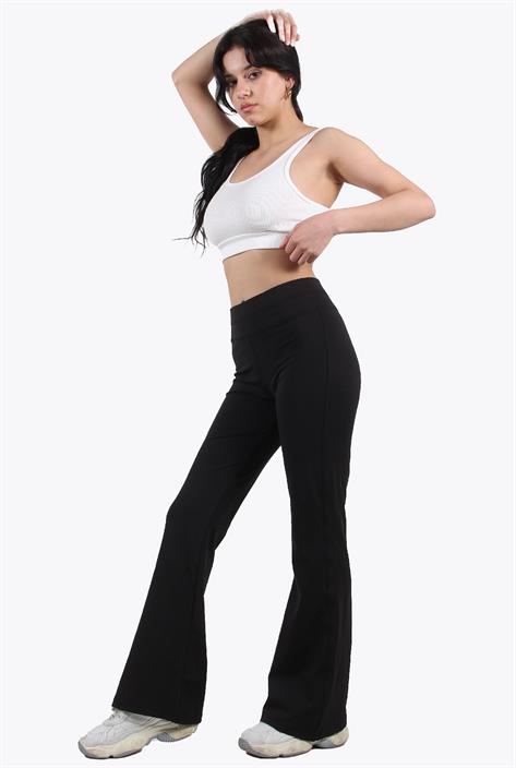 İspanyol Paça Poliviskon Dalgıç Kumaş Siyah Kadın Tayt