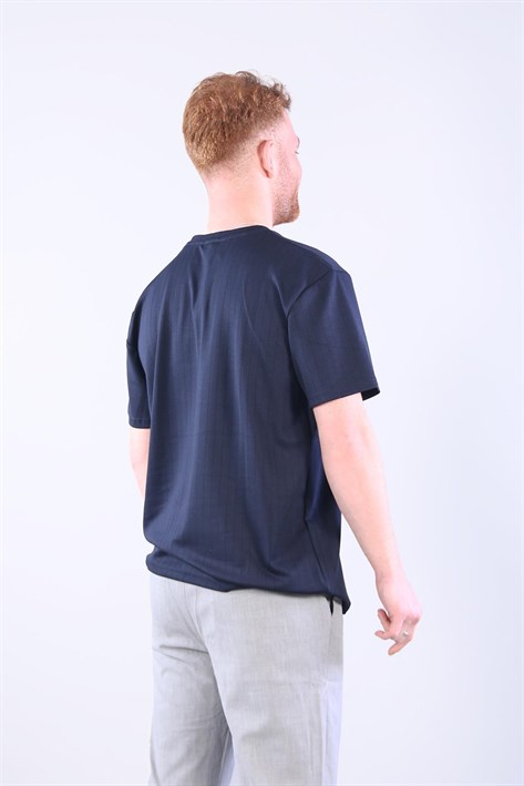 Modal Kumaş Kendinden Çizgili O Yaka T-shirt