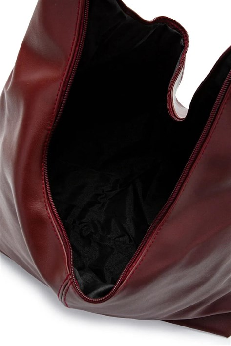 Oval Sap Ortası Dikişli Büyük Boy Fermuarlı  Omuz Tote Çanta