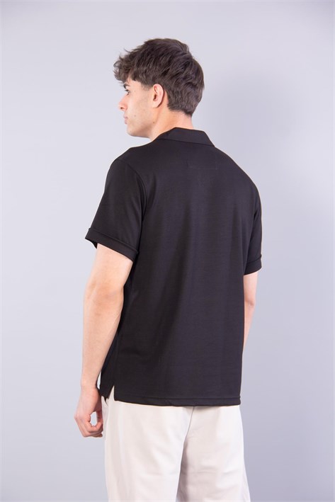 V7180 Modal Polo Yaka Düğmeli Kendinden Şeritli T-shirt