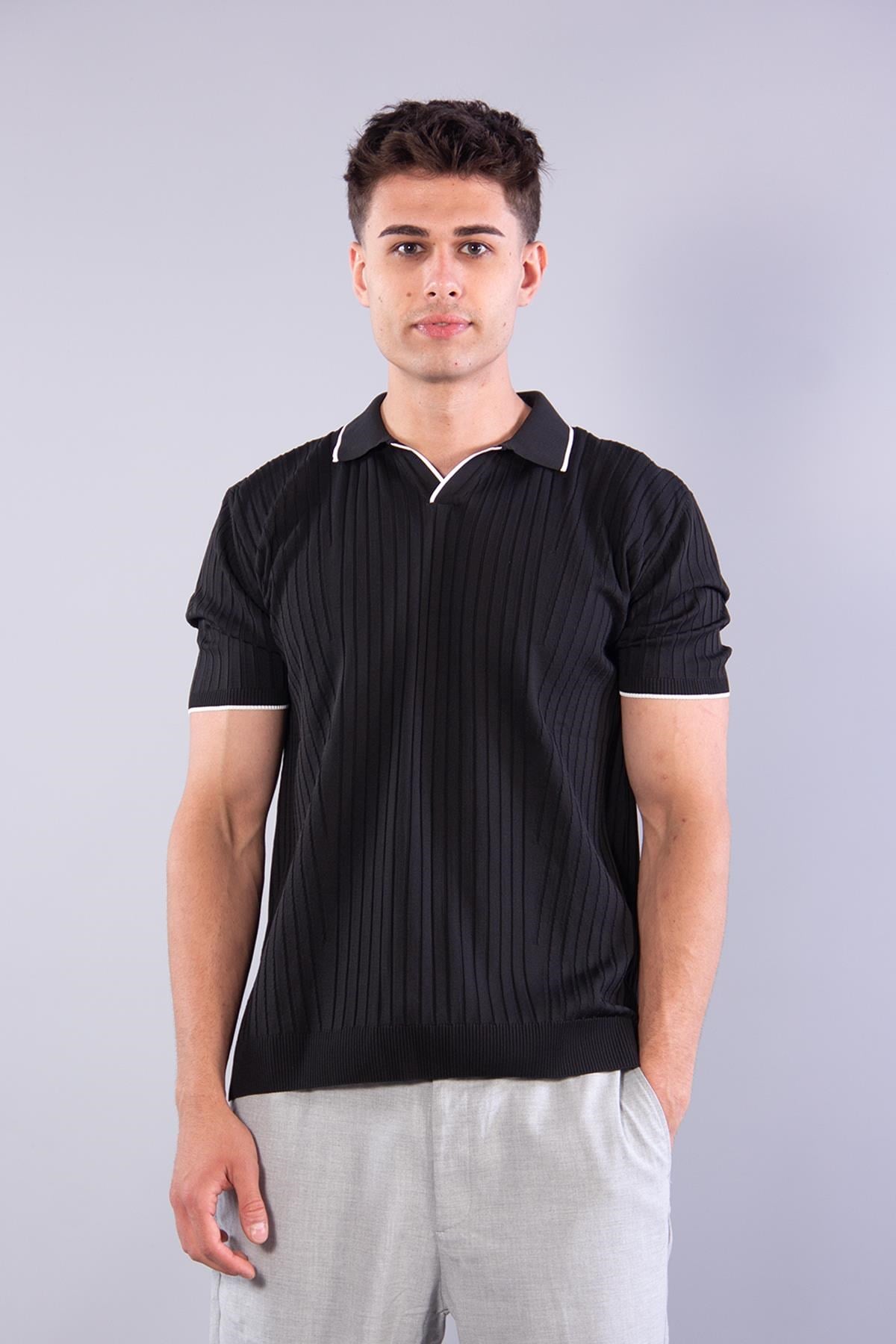 T-shirtmckanzie10020 Polo Yaka Kol Ve Yaka Çizgili Kendinden Şeritli T-shirtkadınerkek