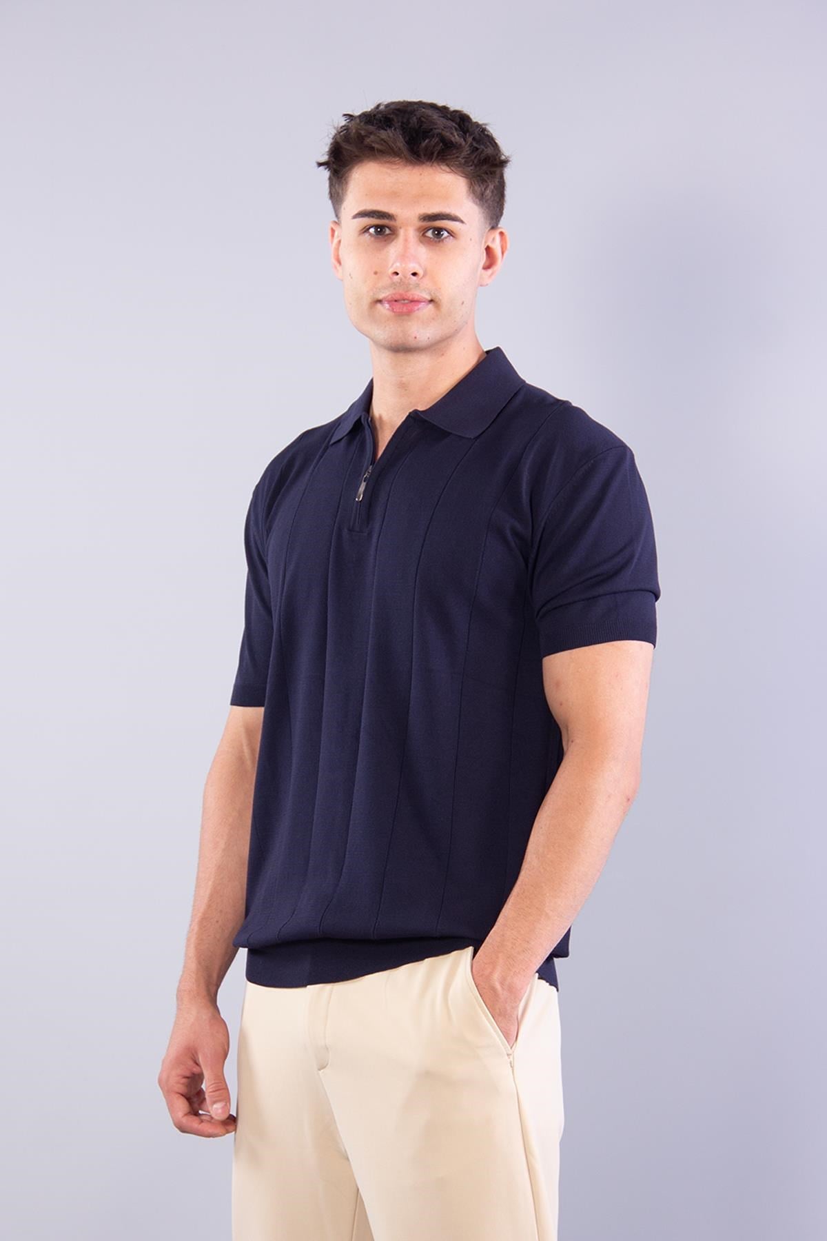 T-shirtmckanzie10026 Kendinden Şeritli Fermuarlı Yakalı Triko T-shirtkadınerkek