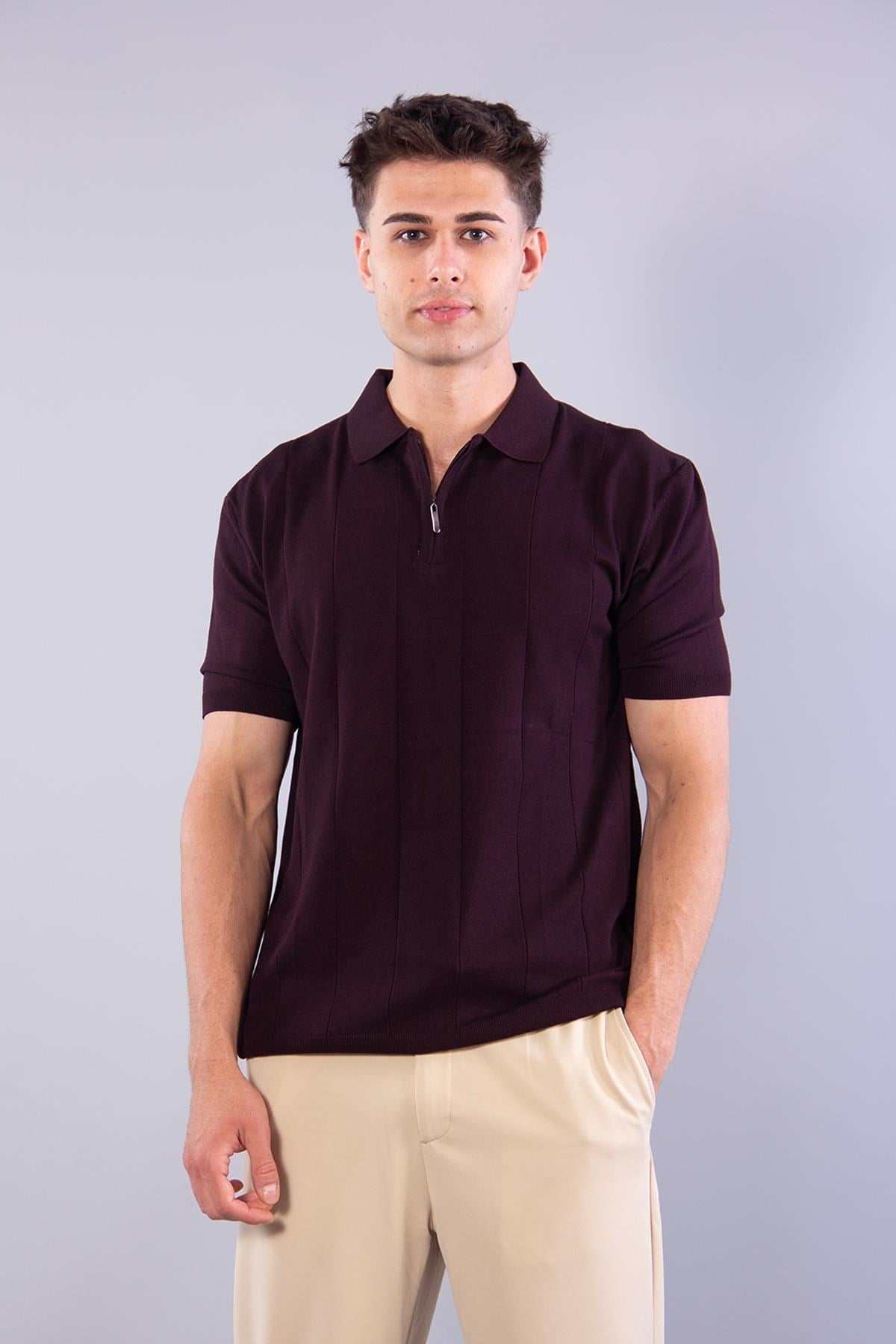 T-shirtmckanzie10026 Kendinden Şeritli Fermuarlı Yakalı Triko T-shirtkadınerkek