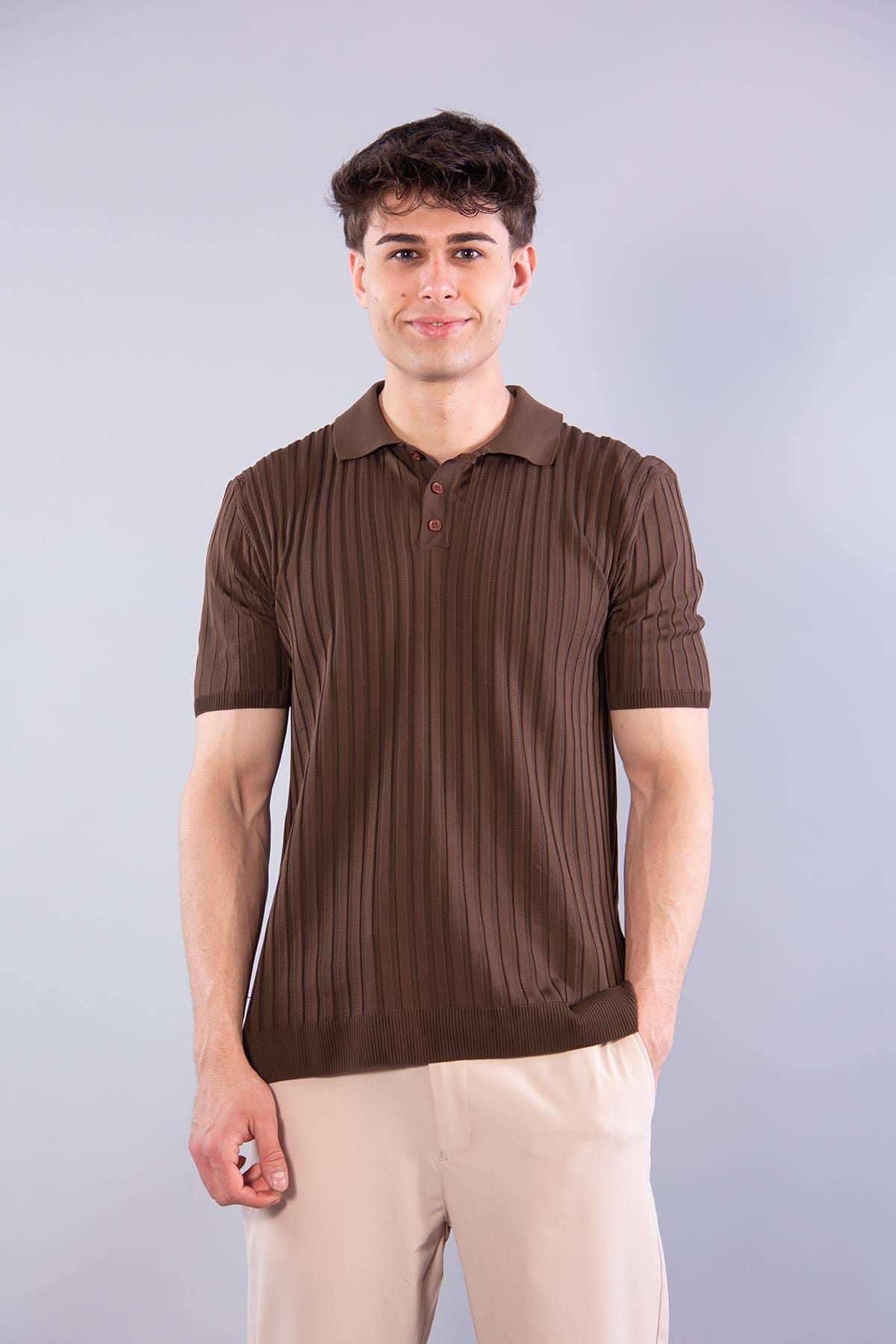 T-shirtmckanzie10028 Polo Yaka Düğmeli Fitilli Triko T-shirtkadınerkek