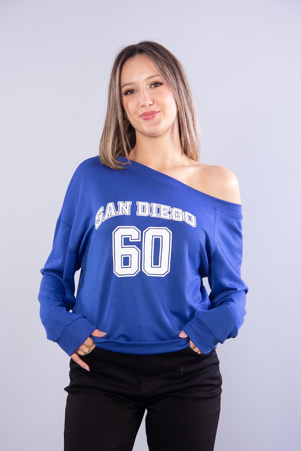 Sweatmckanzie12447 San Diego Baskılı Düşük Omuz Sweatkadınerkek