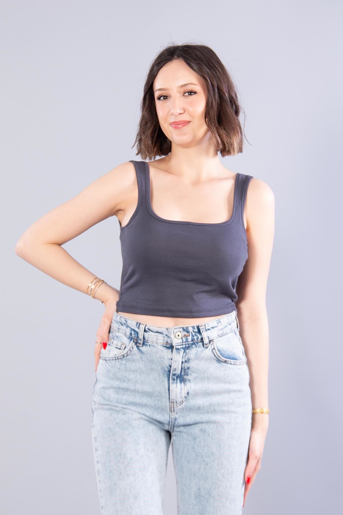 Bluzmckanzie25599 Kompak Ribana Kalın Askılı Bluzkadınerkek