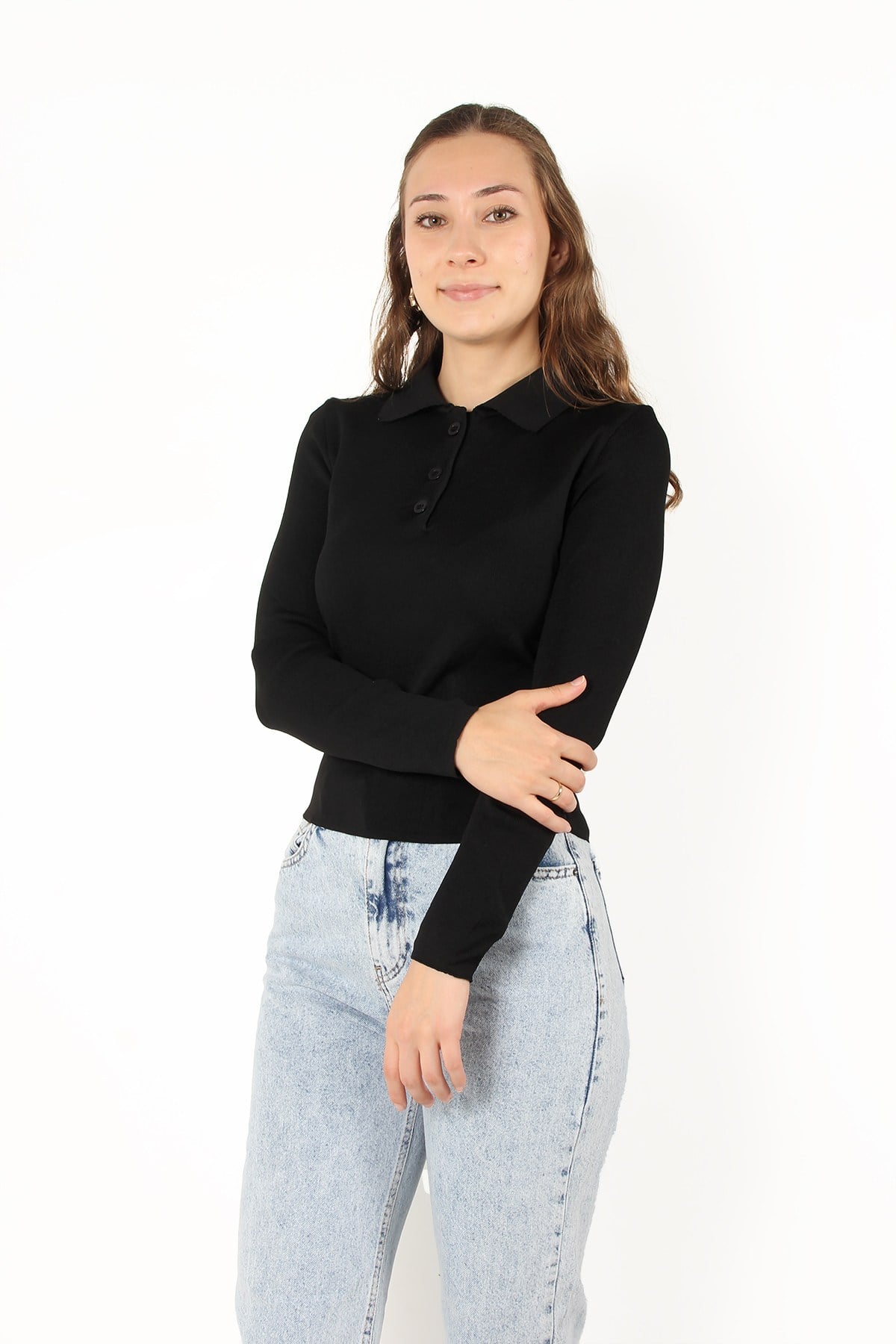 Kazakmckanzie3019 Düğmeli Sade Polo Yaka Kazakkadınerkek