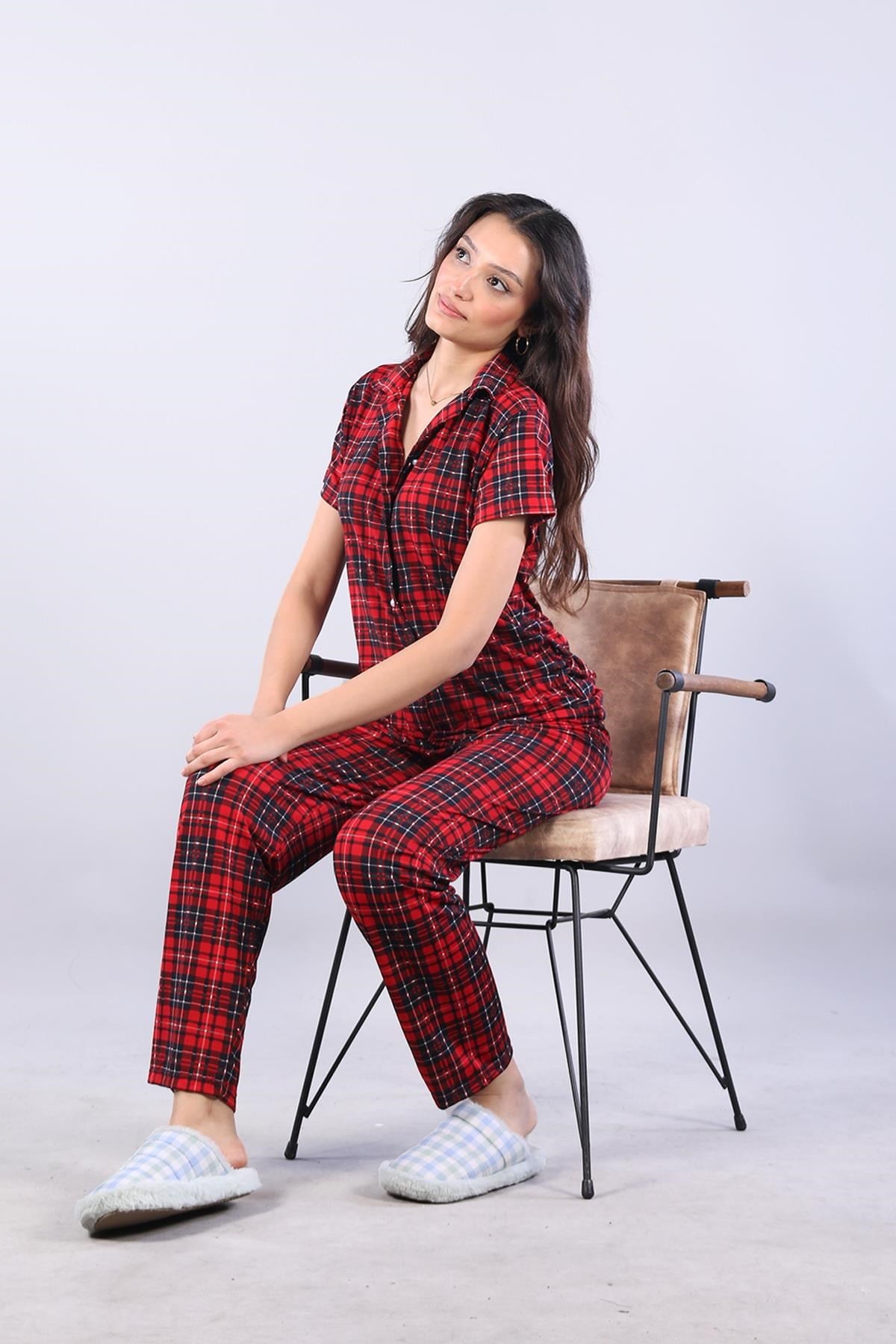 Pijama Takımımckanzie3116 Milan Gömlek Yaka Kısa Kol Üst Uzun Alt Pijama Takımıkadınerkek