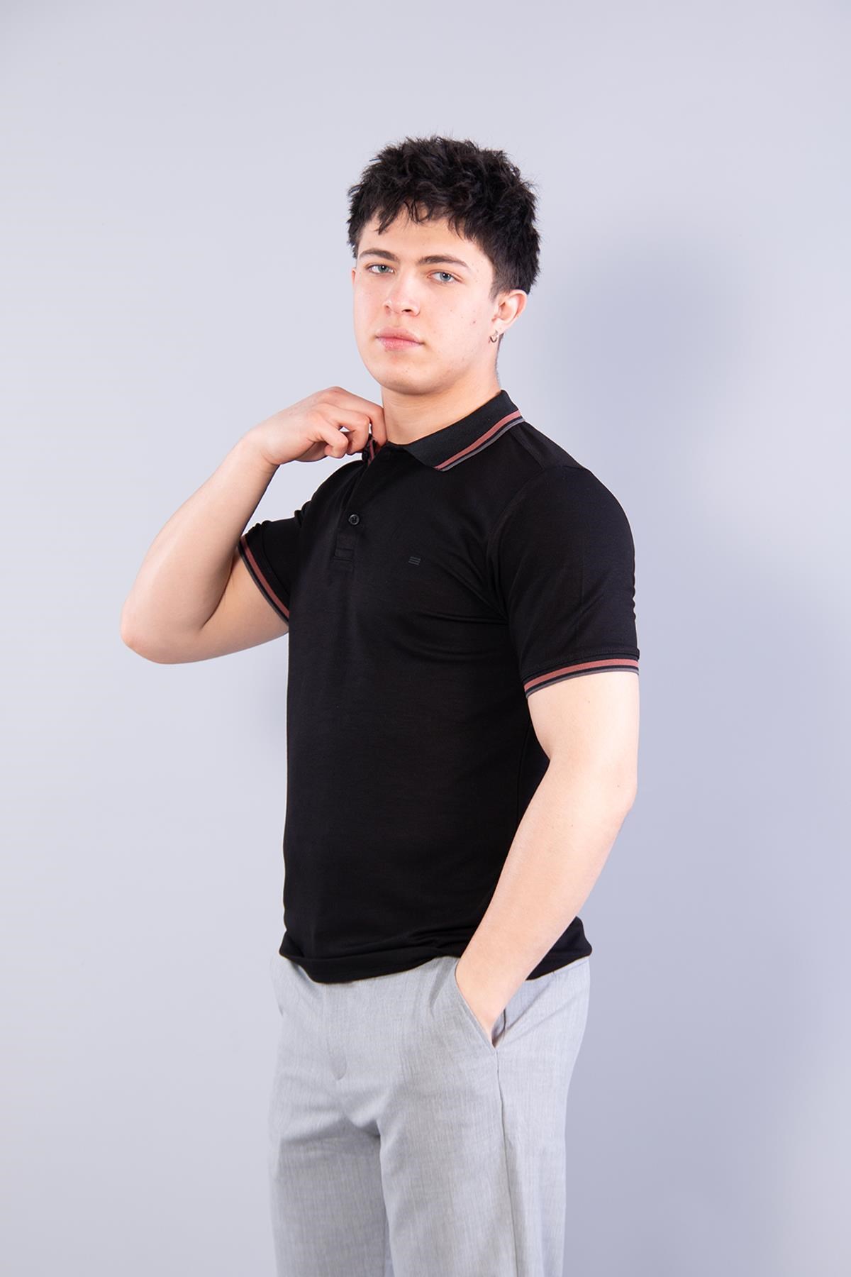 T-shirtmckanzie4623 Yakalı Çizgili Modal Kumaş T-shirtkadınerkek