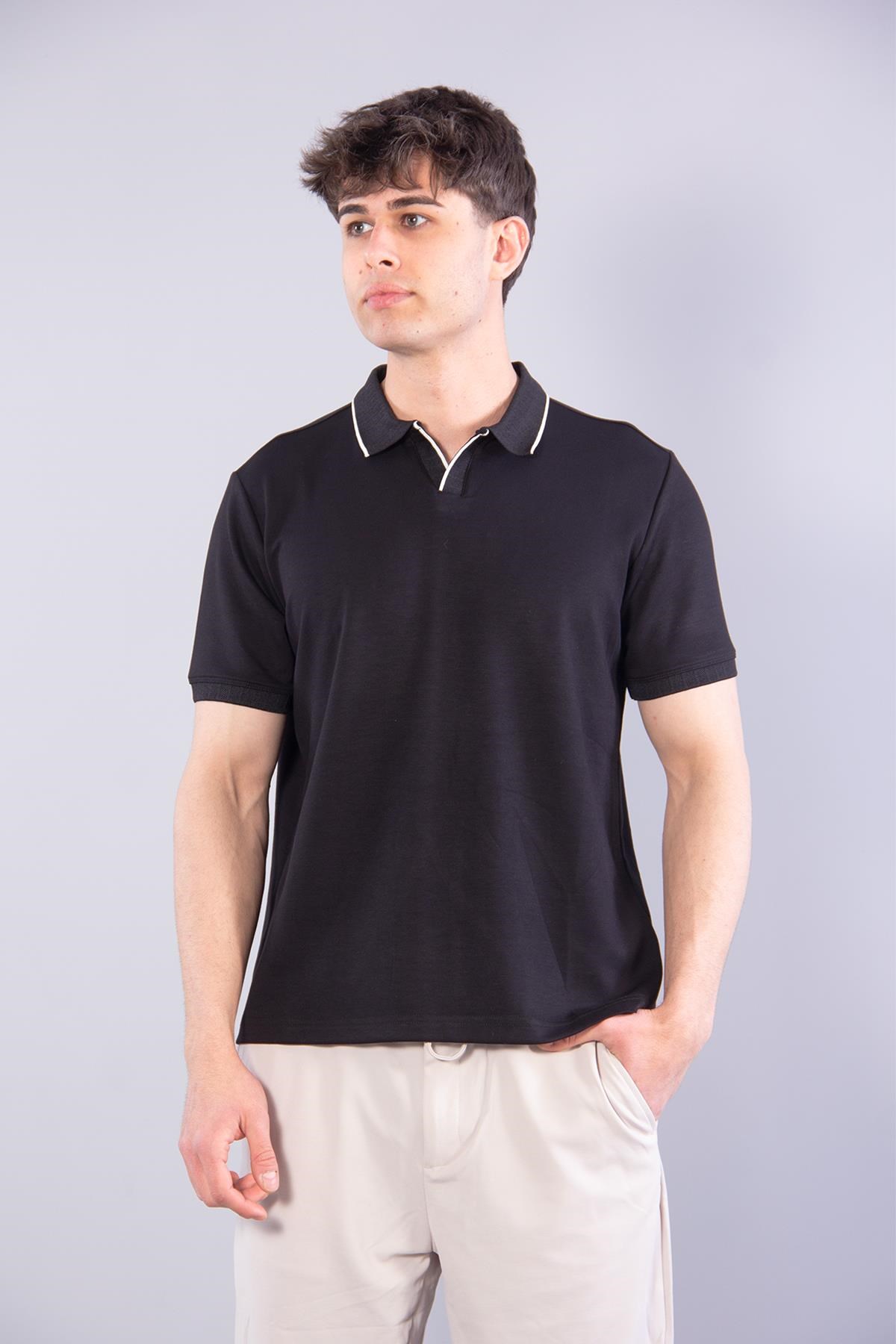 T-shirtmckanzie4666 Modal V Patlı Yaka Ucu Çizgili T-shirtkadınerkek
