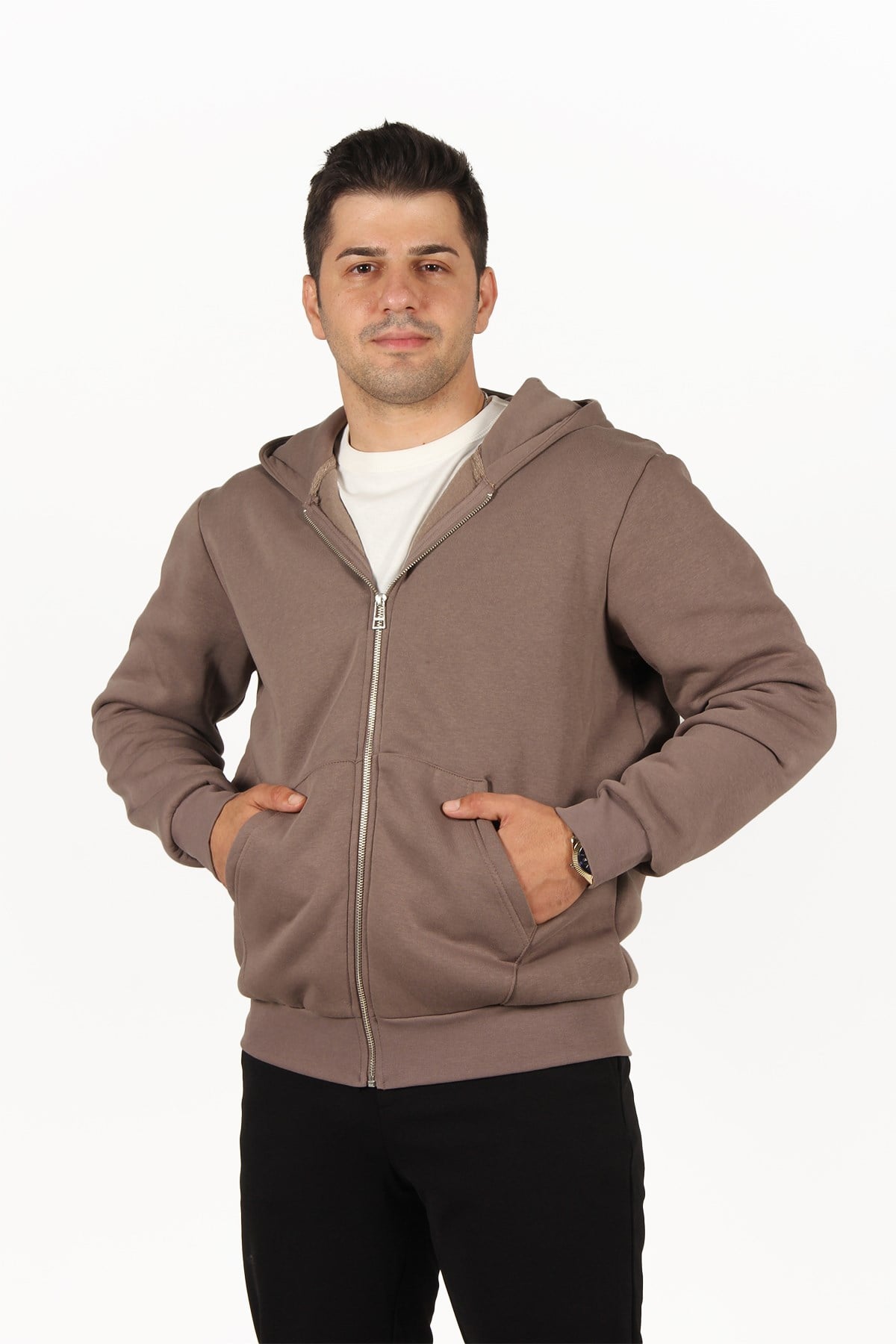 Sweatmckanzie5487 Fermuarlı Kapşonlu Kanguru Cep 3 İplik Şardonlu Sweatkadınerkek