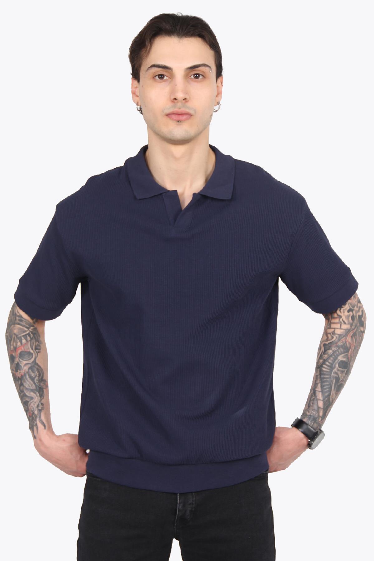 T-shirtmckanzie5763 Kaşkorse Görünümlü Ribana Düğmesiz Polo Yaka T-shirtkadınerkek