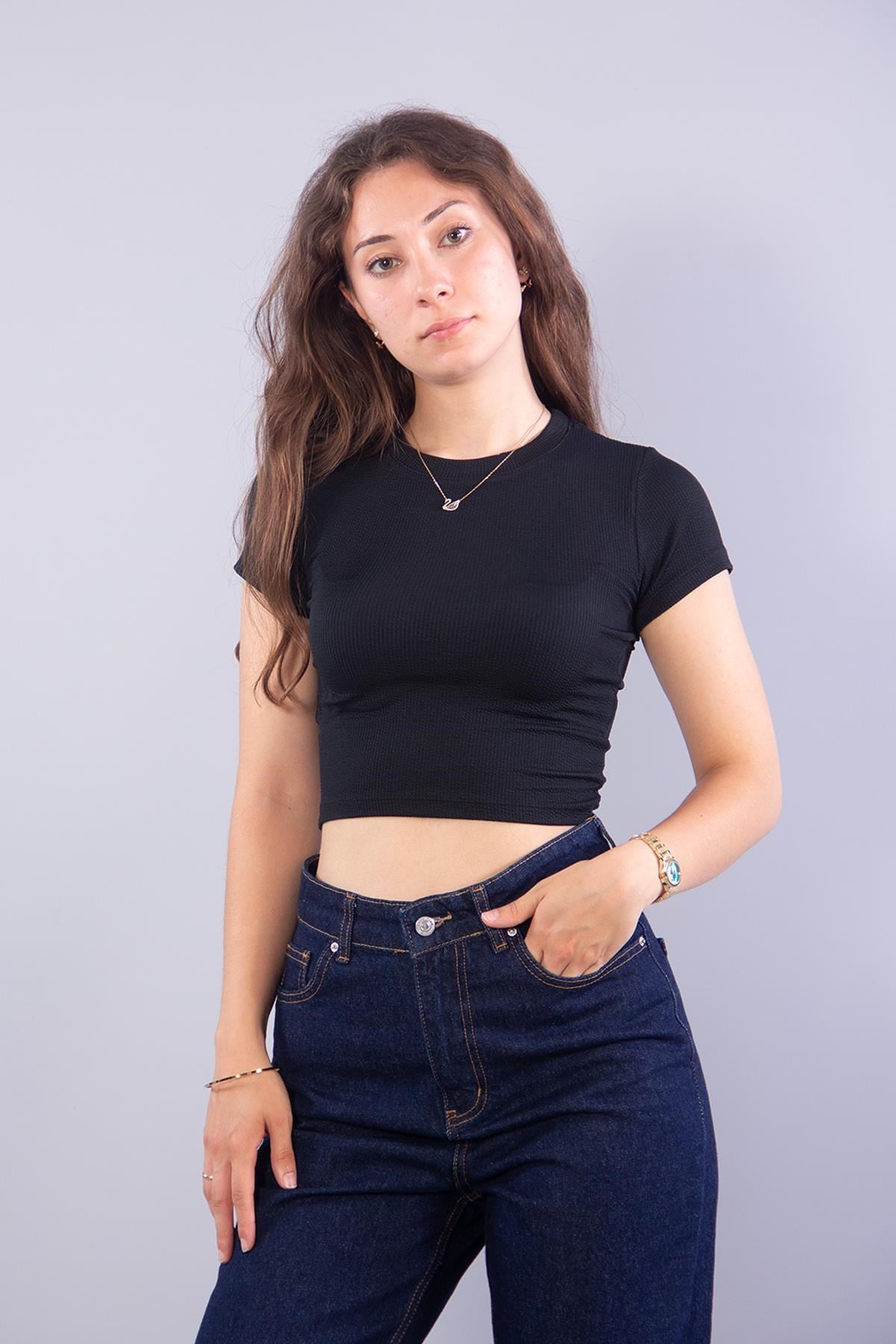 T-shirtmckanzie5771 (N-1083) Yuvarlak Yaka Kısa Kol Cropkadınerkek