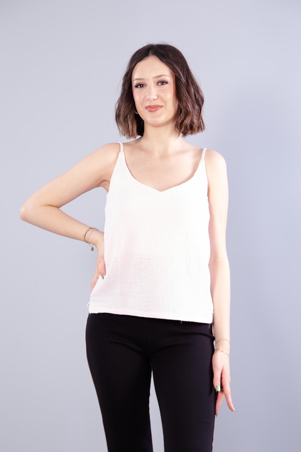 Bluzmckanzie6650 (N-2284) İp Askılı Müslin Bluzkadınerkek
