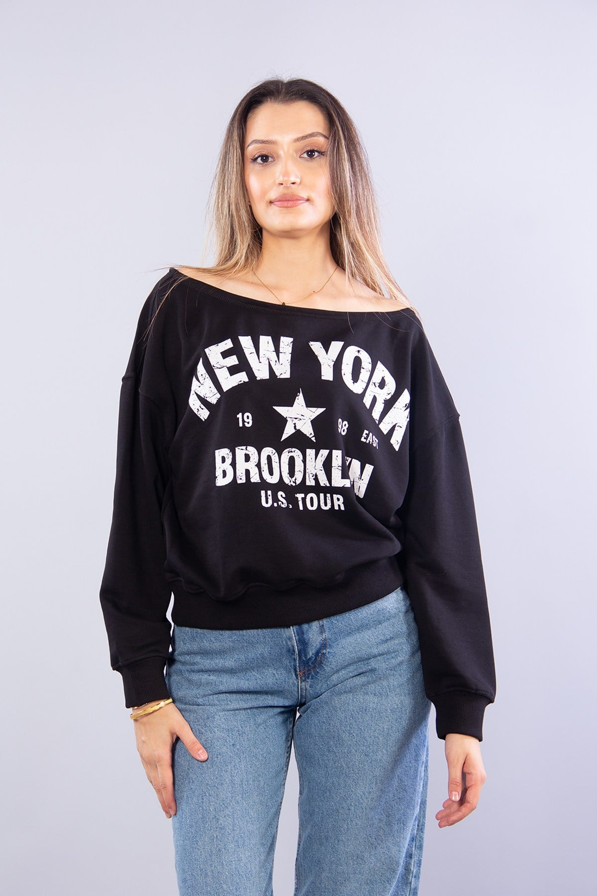 Sweatmckanzie7056 Newyork Nakışlı Geniş Yaka Sweatkadınerkek