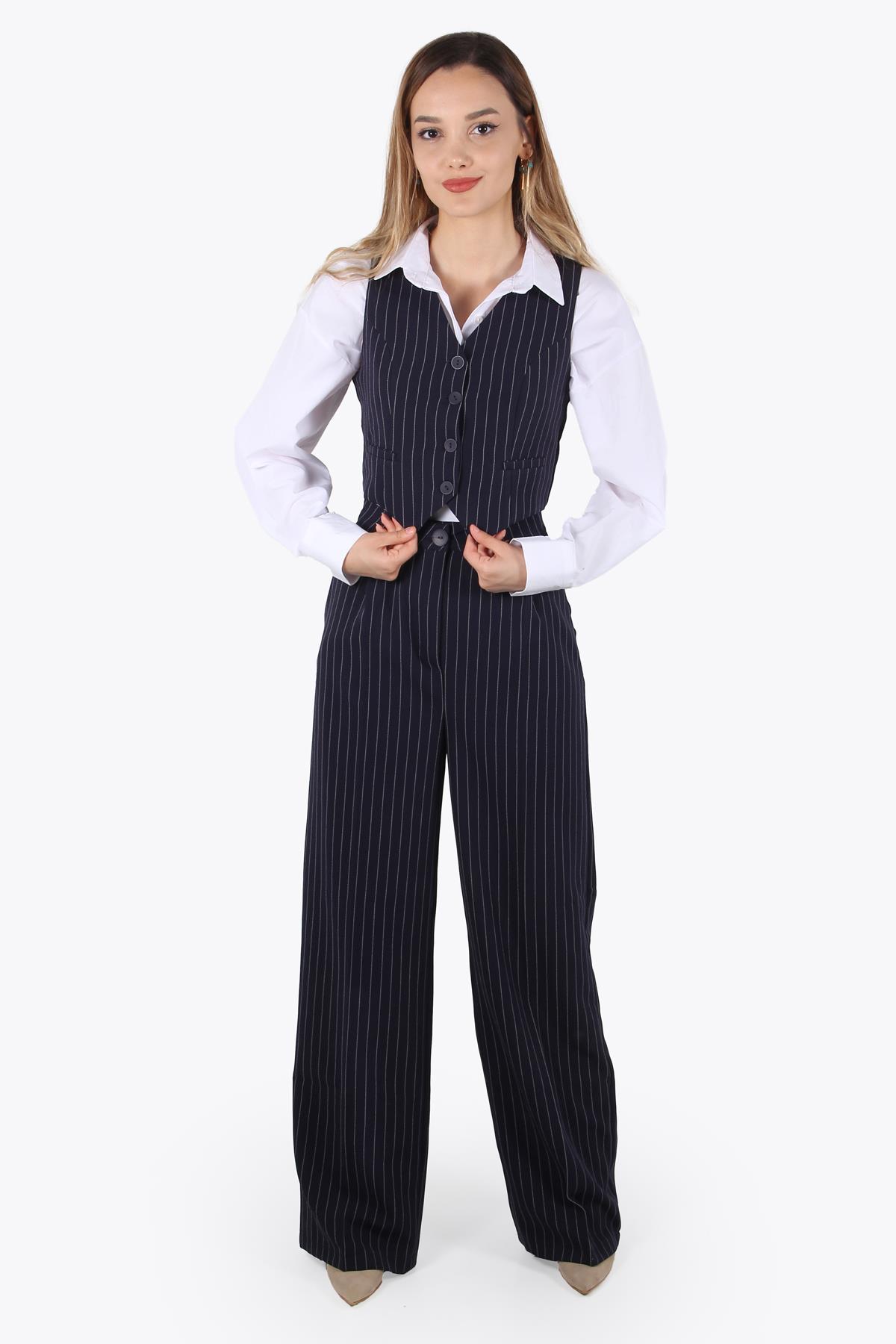 Takımmckanzie8112 Yelek Üst Pantolon Alt Çizgili Takımkadınerkek