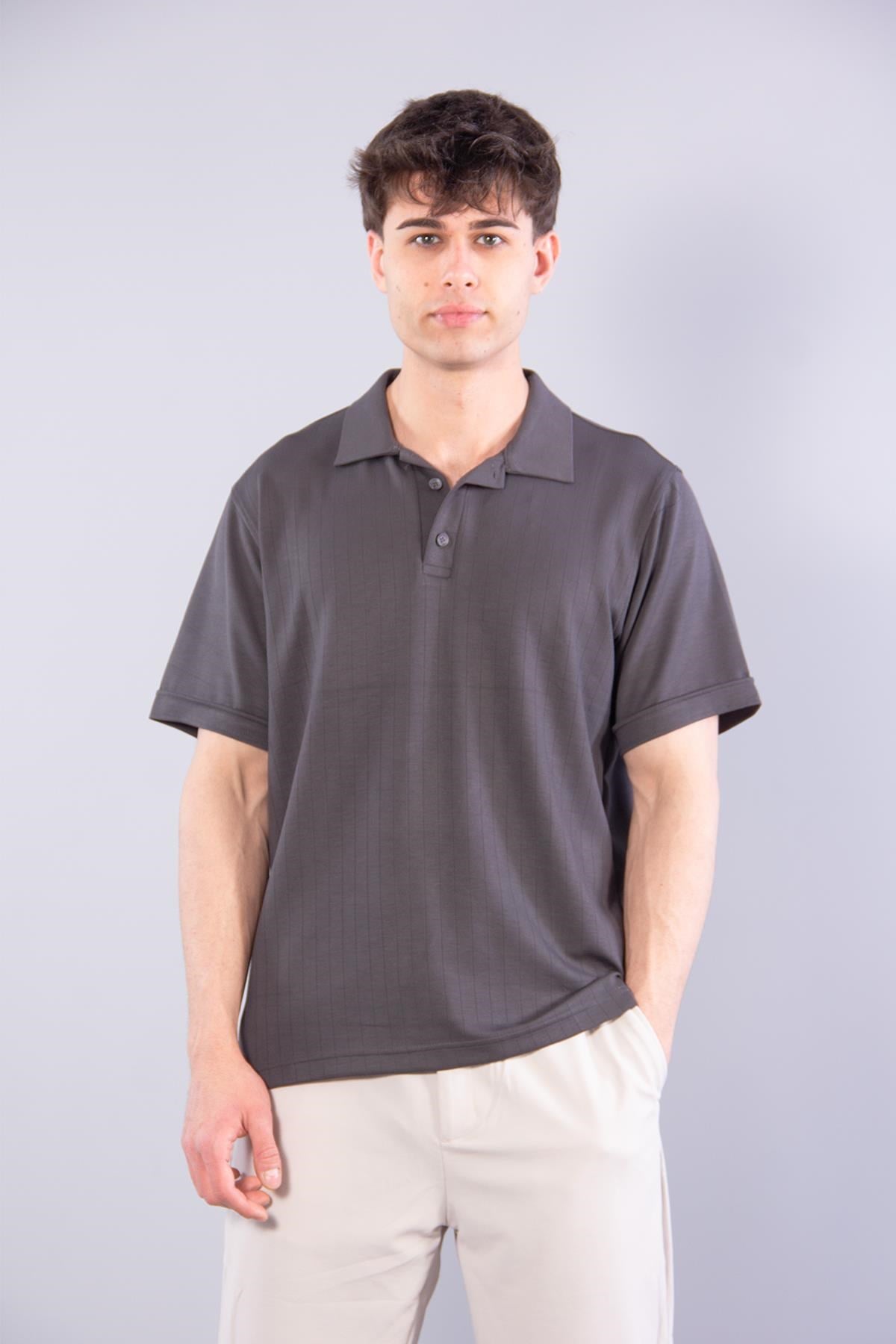T-shirtmckanzieV7180 Modal Polo Yaka Düğmeli Kendinden Şeritli T-shirtkadınerkek