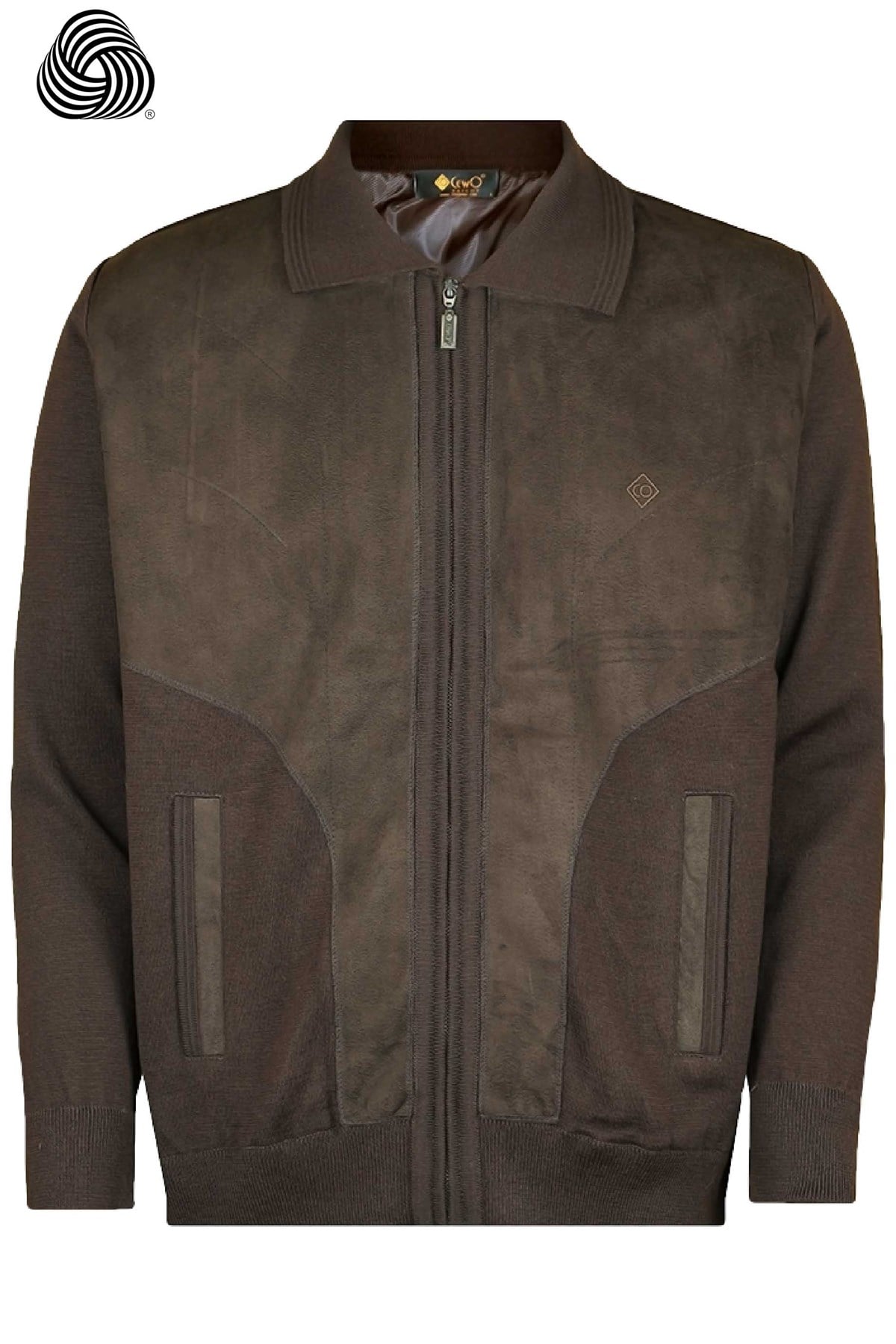 Astarlı, Alkantra Derili Kahverengi Yünlü Triko Kaban