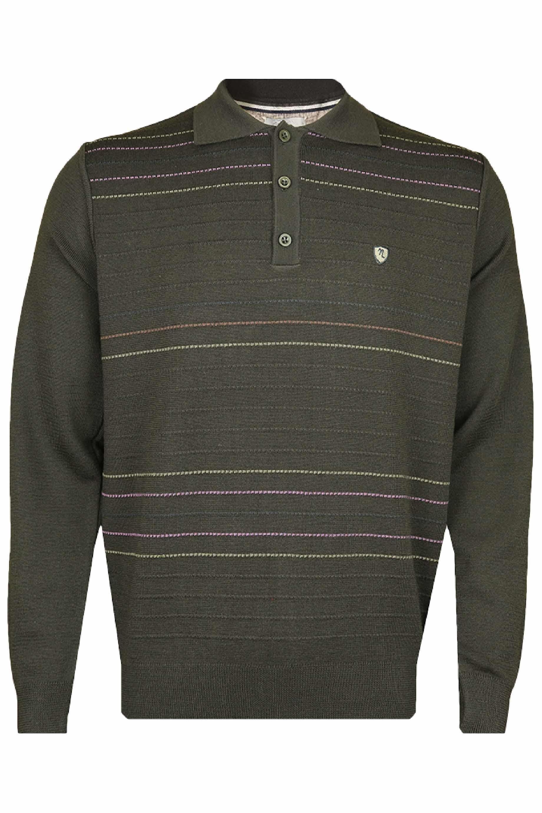 Büyük Beden Neyir Triko Çelik Örme Klasik Kalıp Çizgili Yünlü Kahve Polo Yaka Triko Kazak