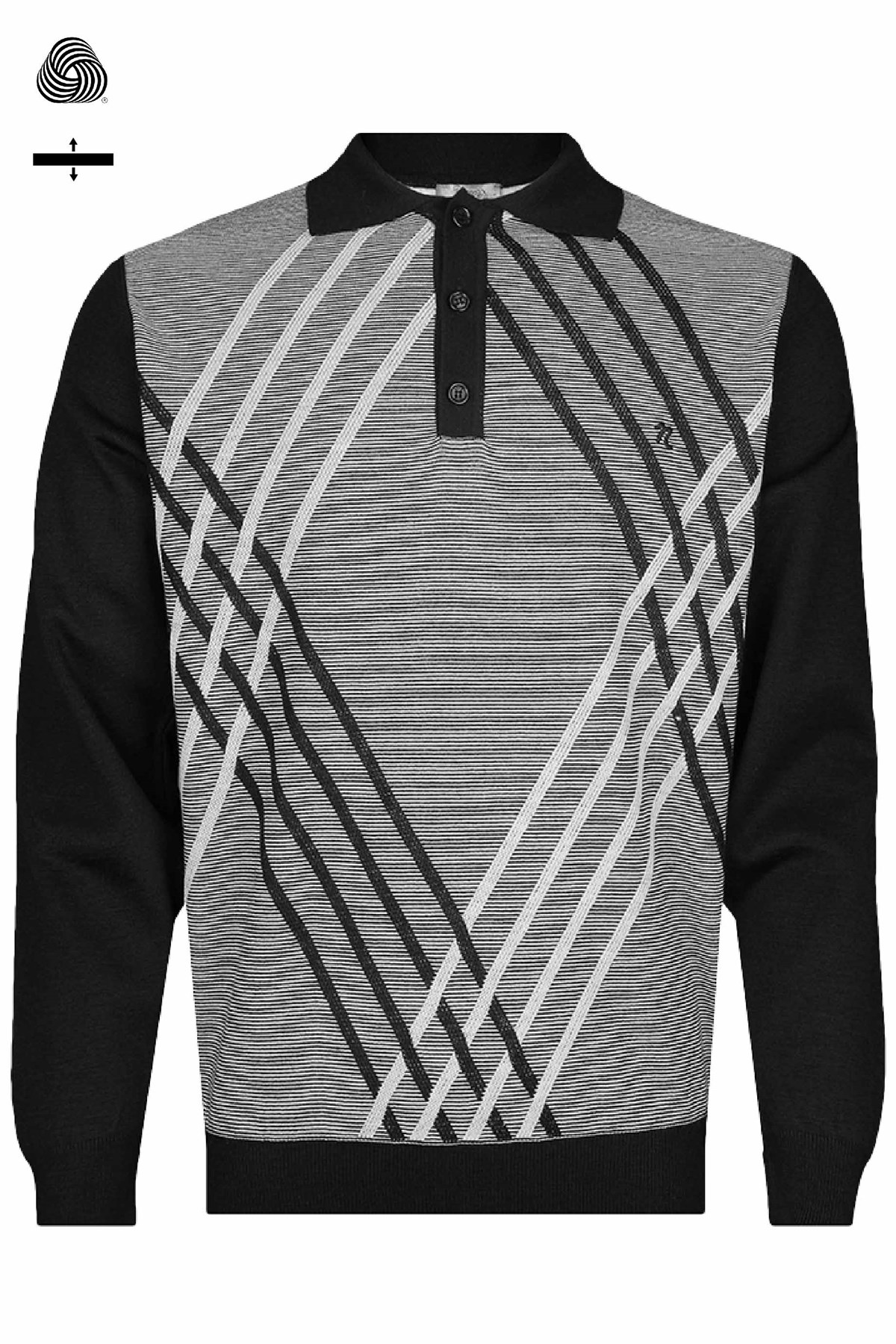 Büyük Beden Neyir Triko Çelik Örme Klasik Kalıp Yünlü Siyah Polo Yaka Tasarım Triko Kazak