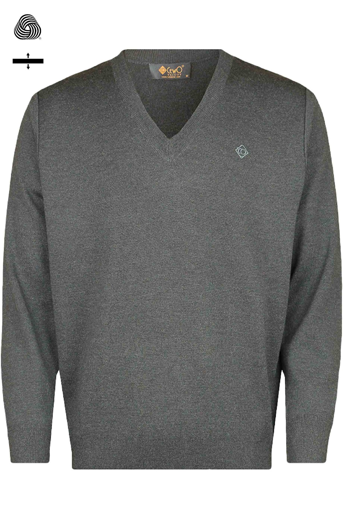 Çelik Örme Klasik Kalıp Yünlü V Yaka Antrasit Triko