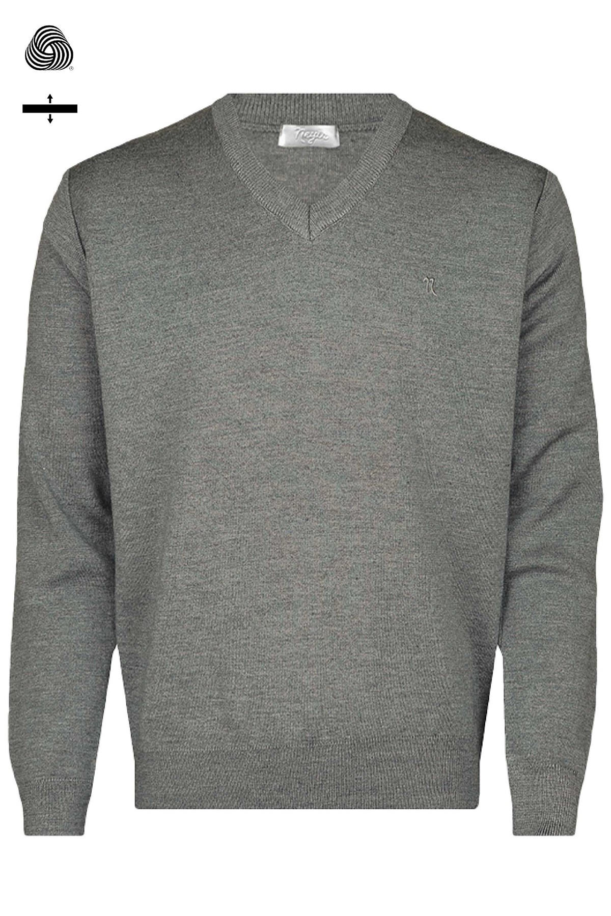 Neyir Triko Çelik Örme Klasik Kalıp Yünlü Orta Gri Desensiz V Yaka Triko Kazak