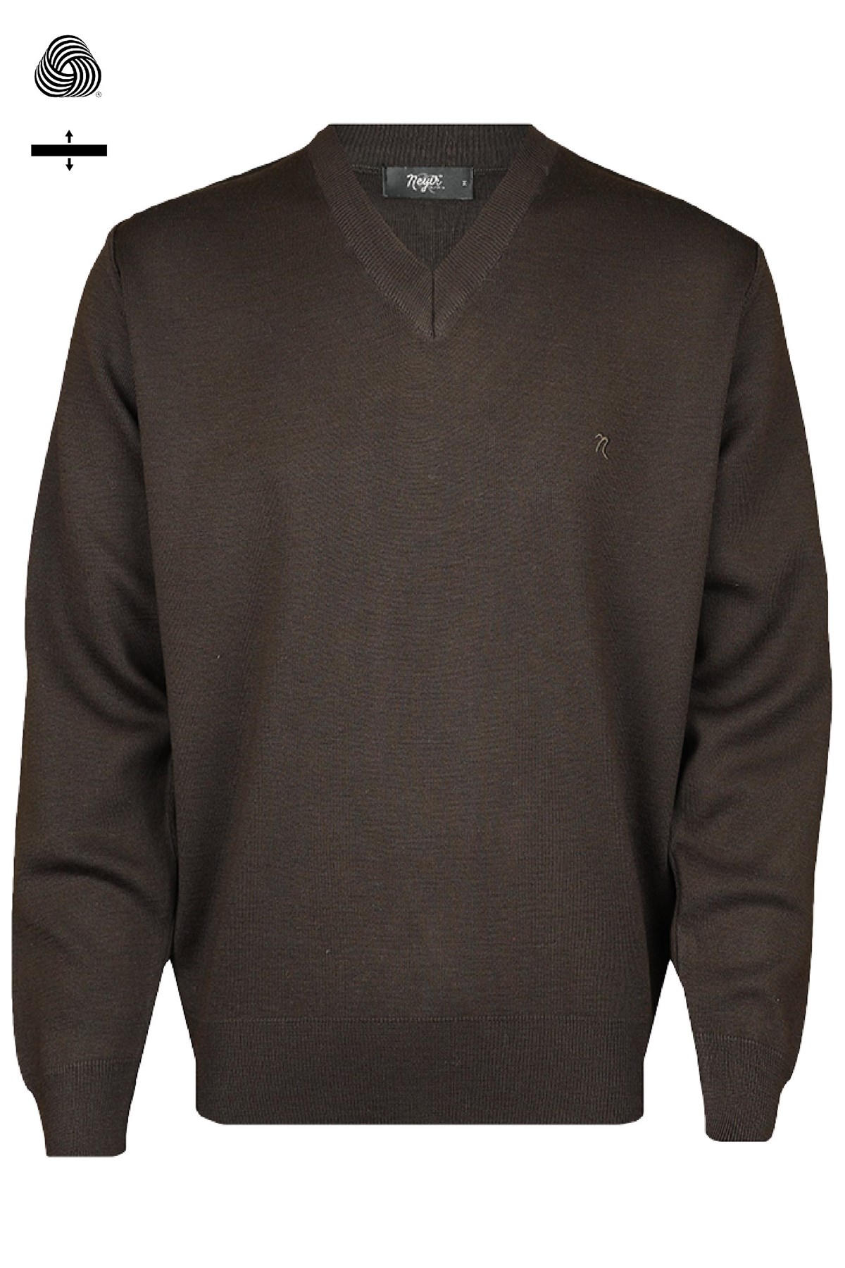 Neyir Triko Çelik Örme Klasik Kalıp Yünlü Kahverengi Desensiz V Yaka Triko Kazak
