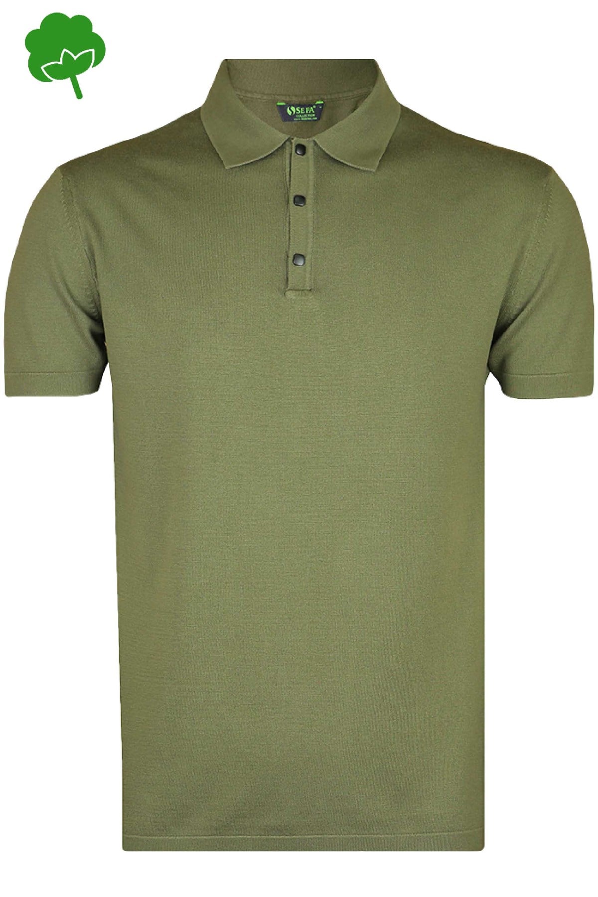 %100 Pamuk Haki Çıtçıtlı Polo Yaka Triko Tişört