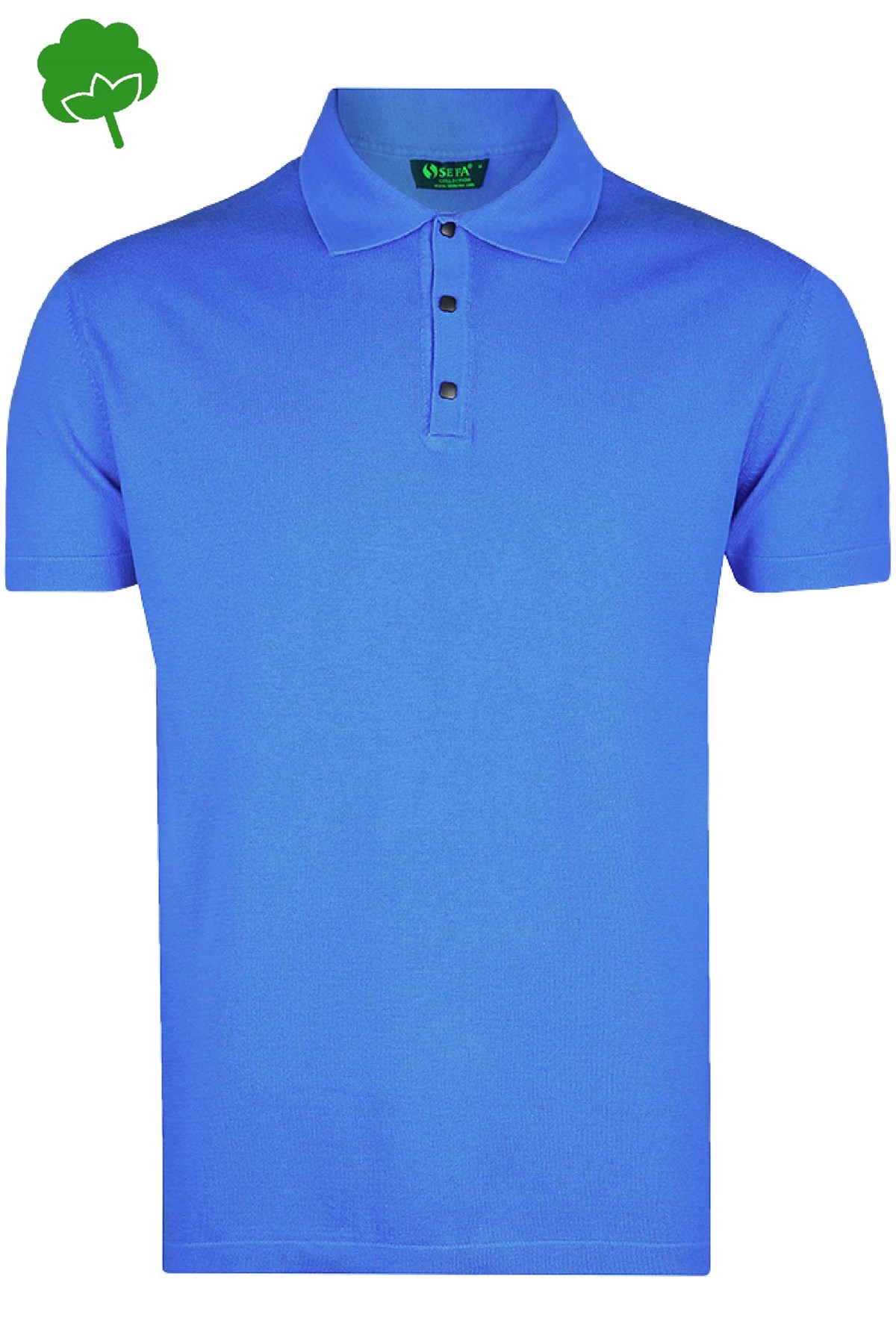 %100 Pamuk Saks Mavi Çıtçıtlı Polo Yaka Triko Tişört