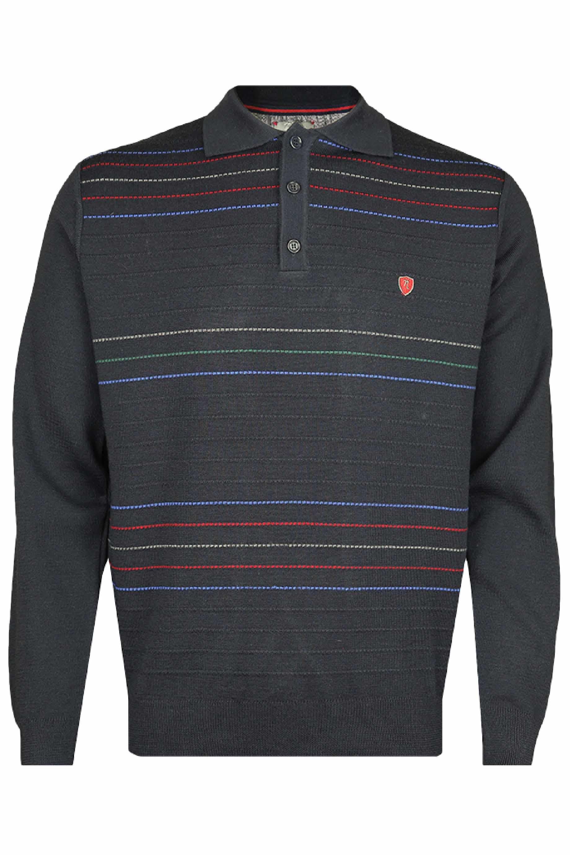 Büyük Beden Neyir Triko Çelik Örme Klasik Kalıp Çizgili Yünlü Lacivert Polo Yaka Triko Kazak