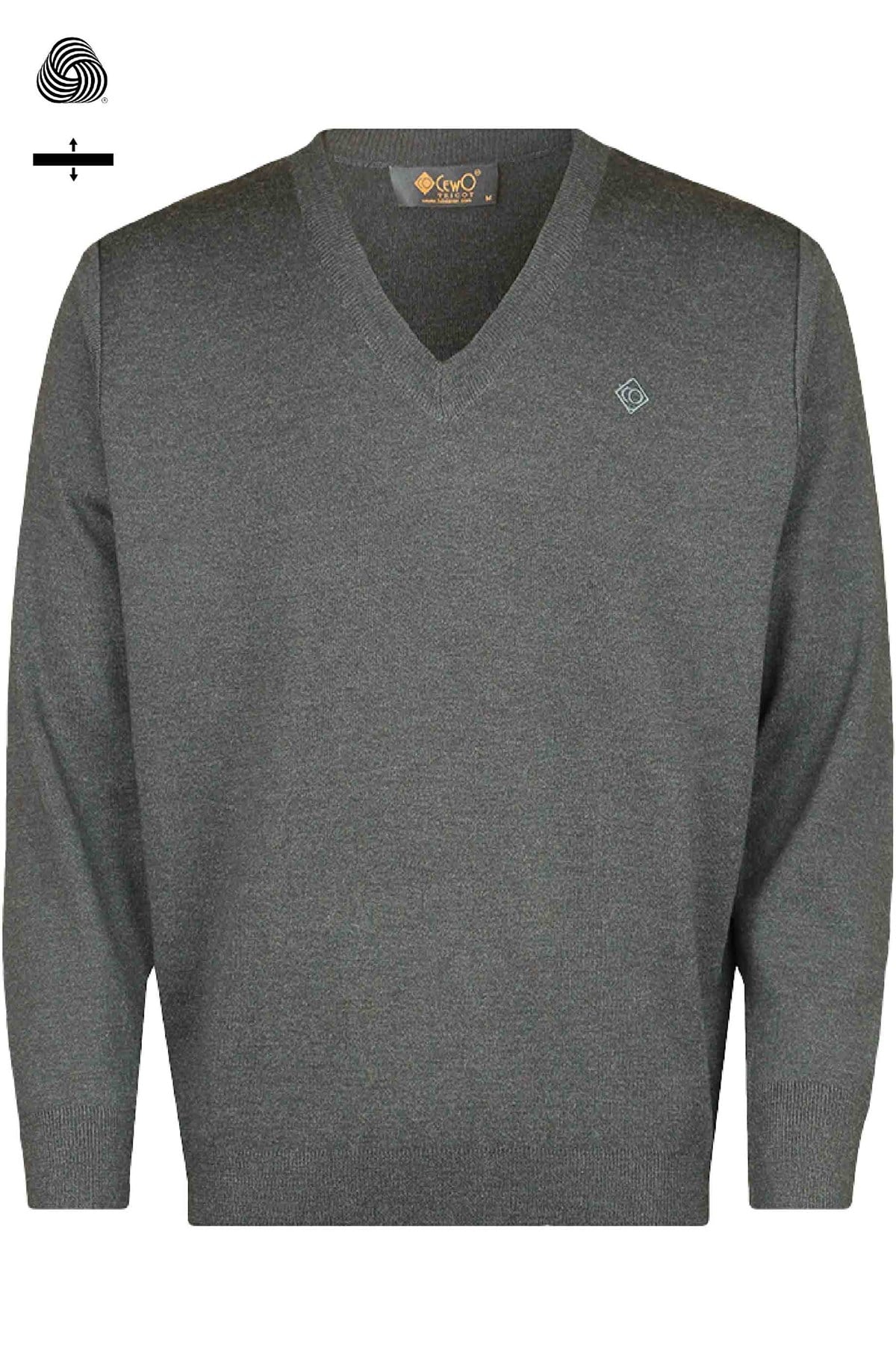 Çelik Örme Klasik Kalıp Yünlü V Yaka Antrasit Triko
