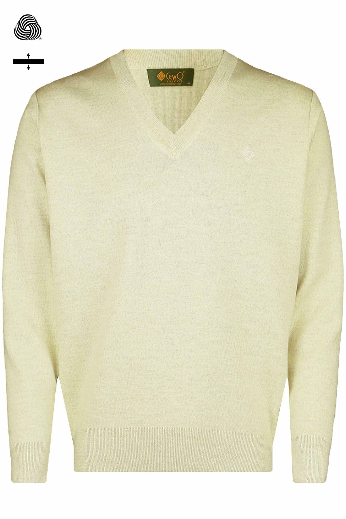 Çelik Örme Klasik Kalıp Yünlü V Yaka Bej Melanj Triko