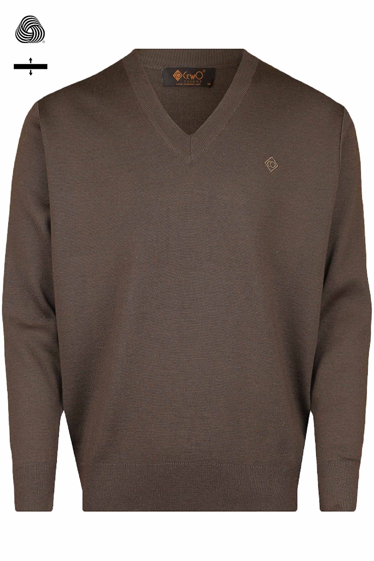 Çelik Örme Klasik Kalıp Yünlü V Yaka Kahverengi Triko