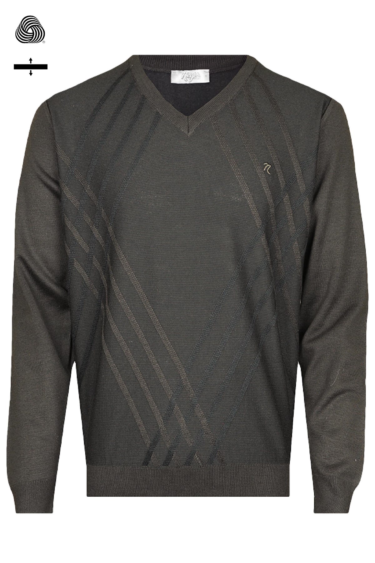 Neyir Triko Çelik Örme Klasik Kalıp Yünlü Kahverengi V Yaka Tasarım Triko Kazak