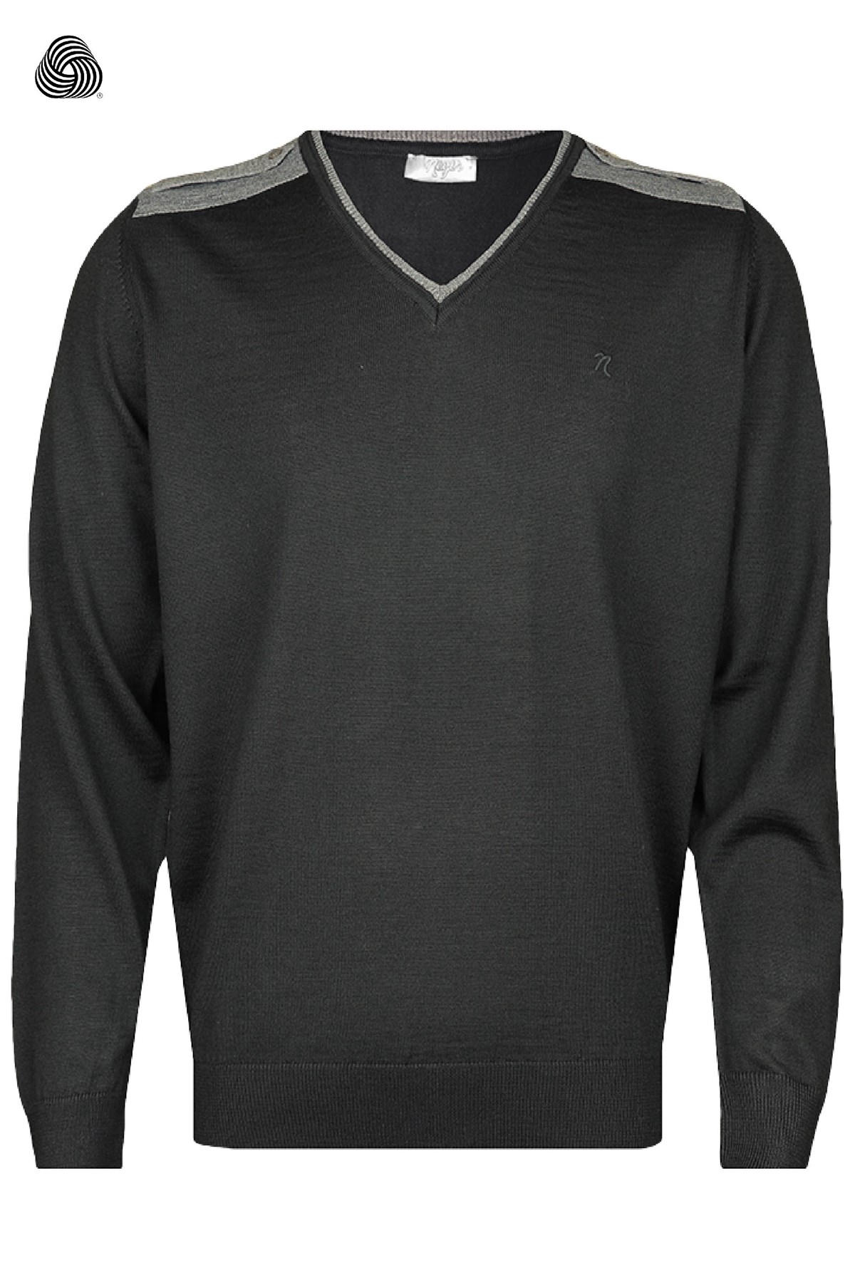 Neyir Triko Klasik Kalıp Siyah V Yaka Omuz Apoletli Tasarım Triko Kazak