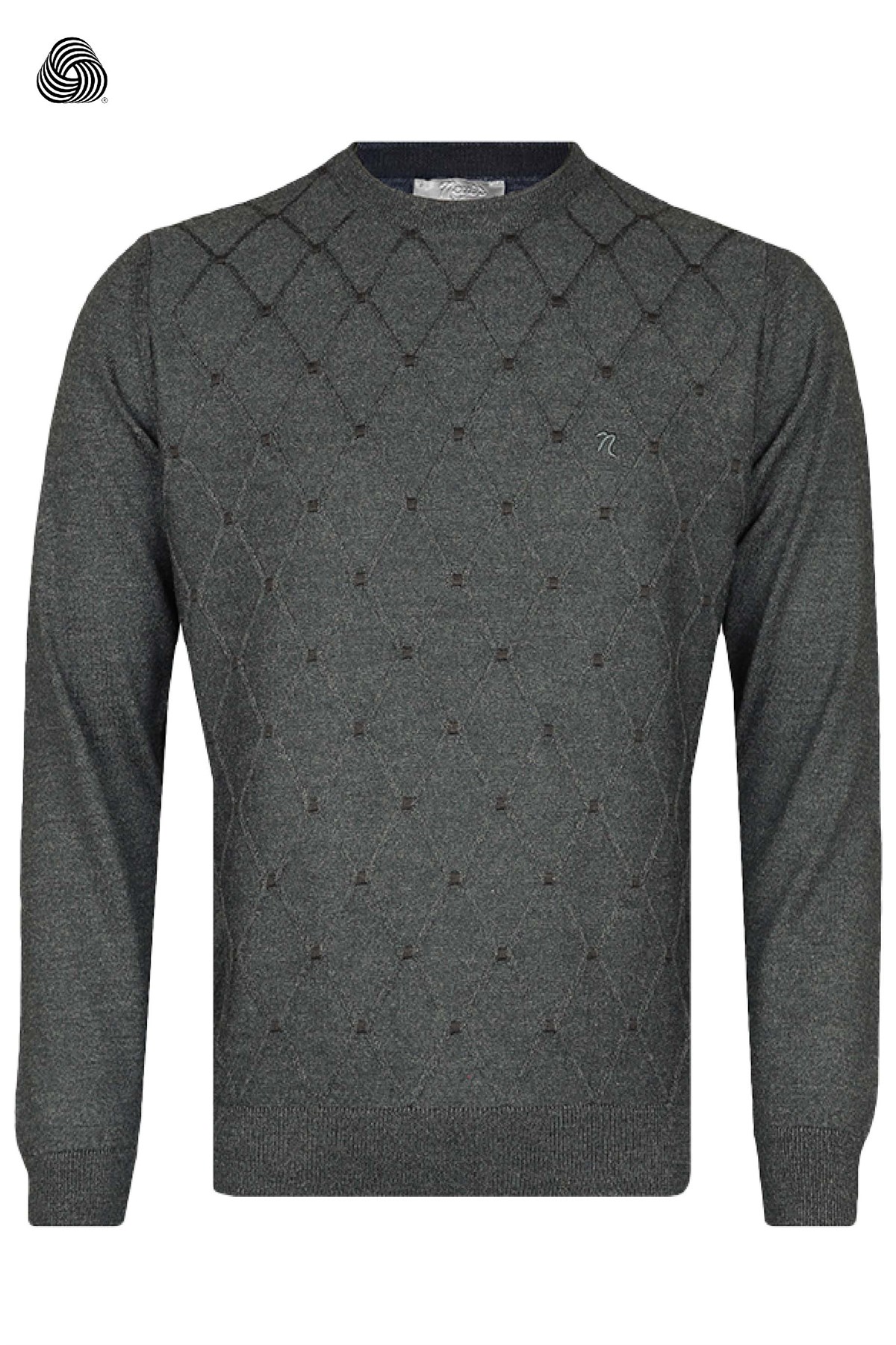 Neyir Triko Regular Fit Kalıp Antrasit Bisiklet Yaka Tasarım Triko Kazak